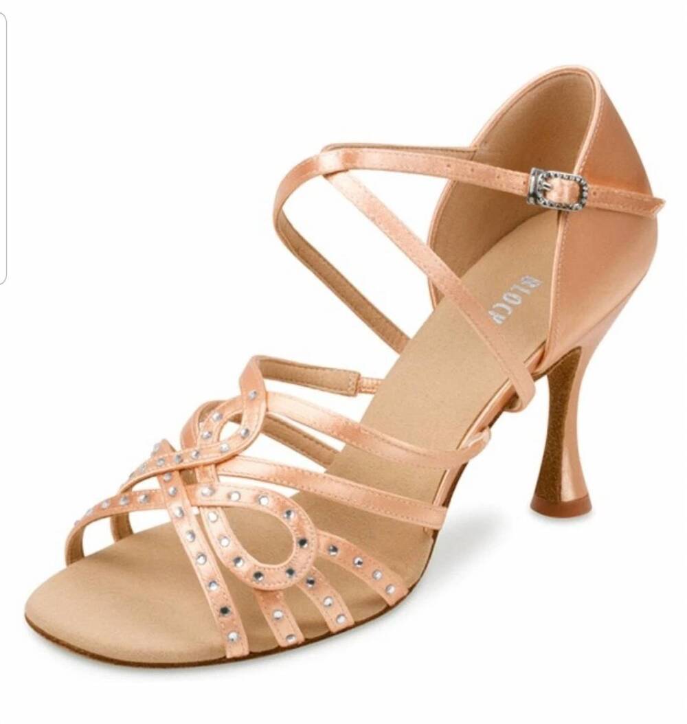 NEW BLOCH women's hope 2.5" flare heel latin sandal with rhinestones in tan sati